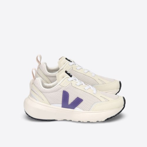 Veja Canary Elastic Lace Natural Kids Trainers Beige/Purple UK 74596